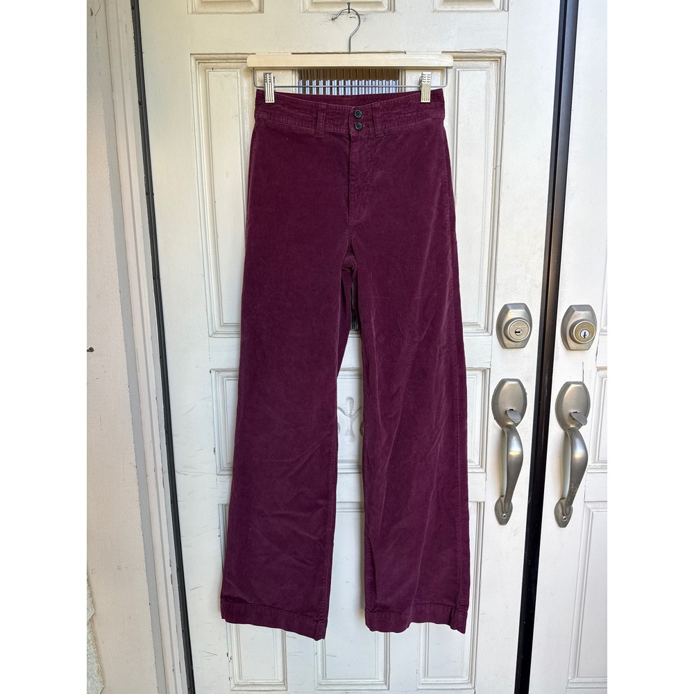 Faherty Women Plum Burgundy Organic Cotton Wide Leg Corduroy Pants Size 25